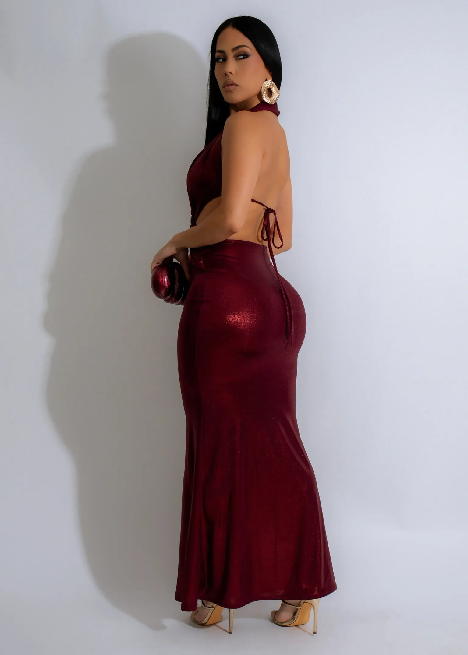 Eternal Ember Metallic Maxi Dress Red