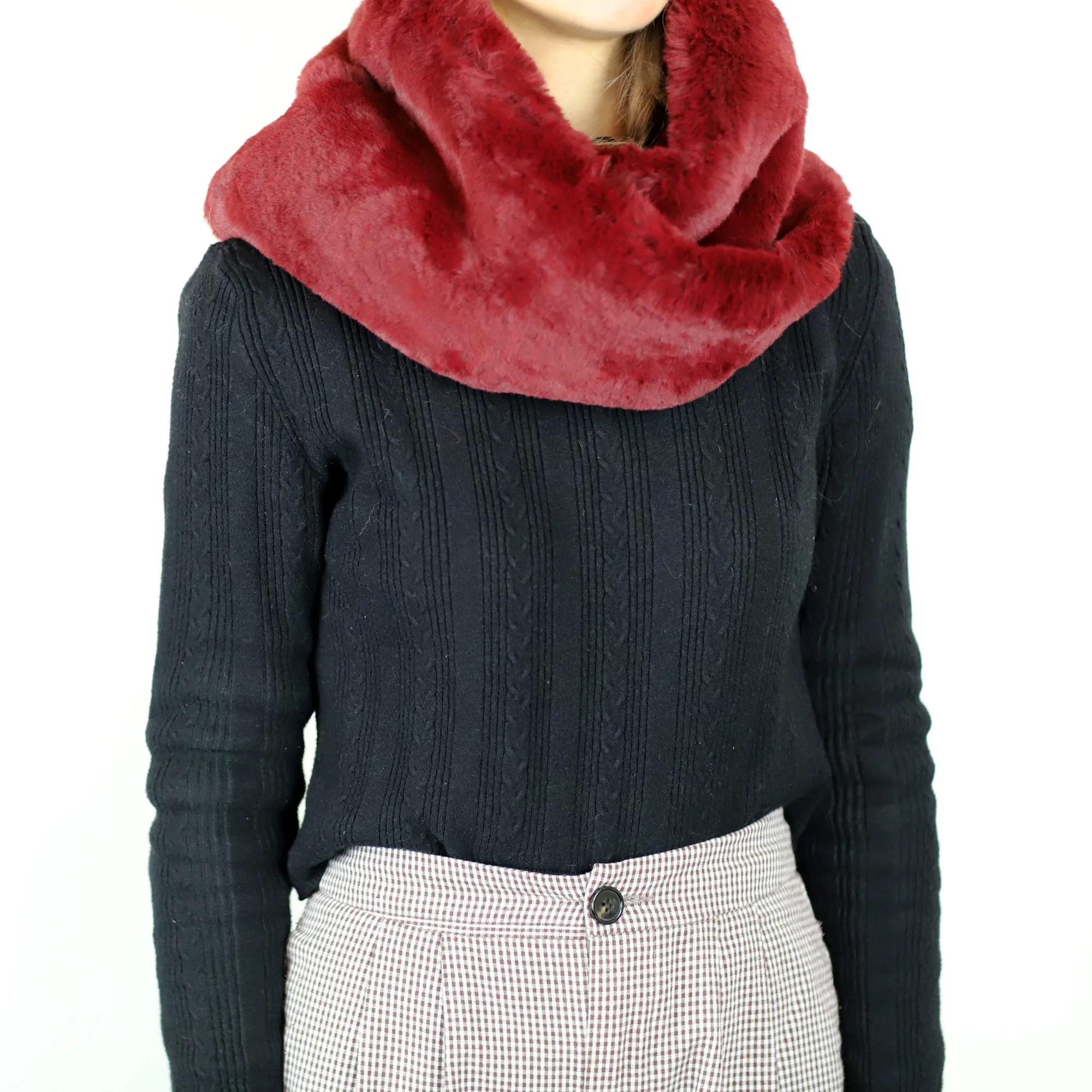 Faux Fur Infinity Scarf - Burgundy