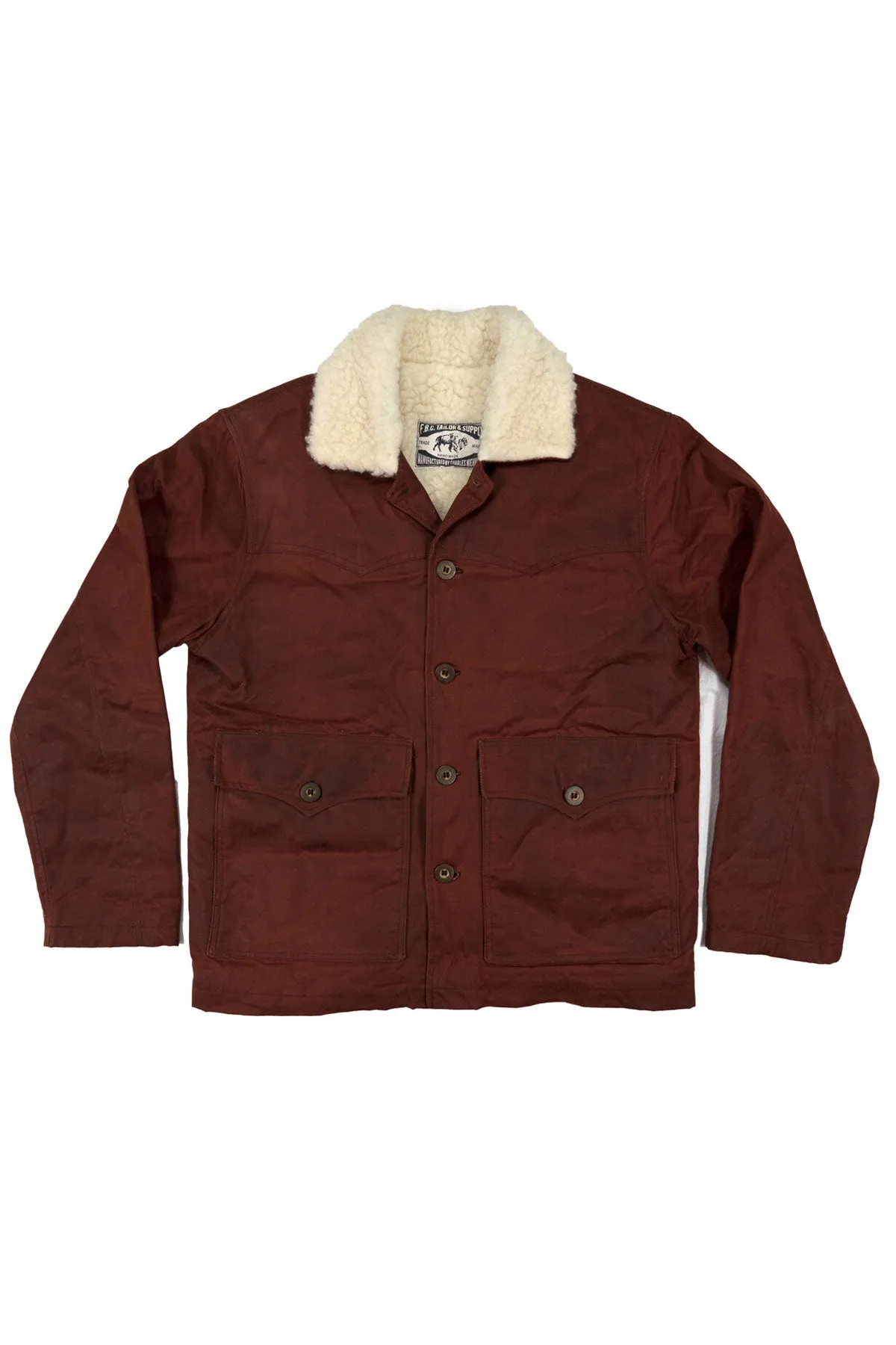 FBC Tailor & Supply - Waxed Canvas Sherpa Coat in Burgundy