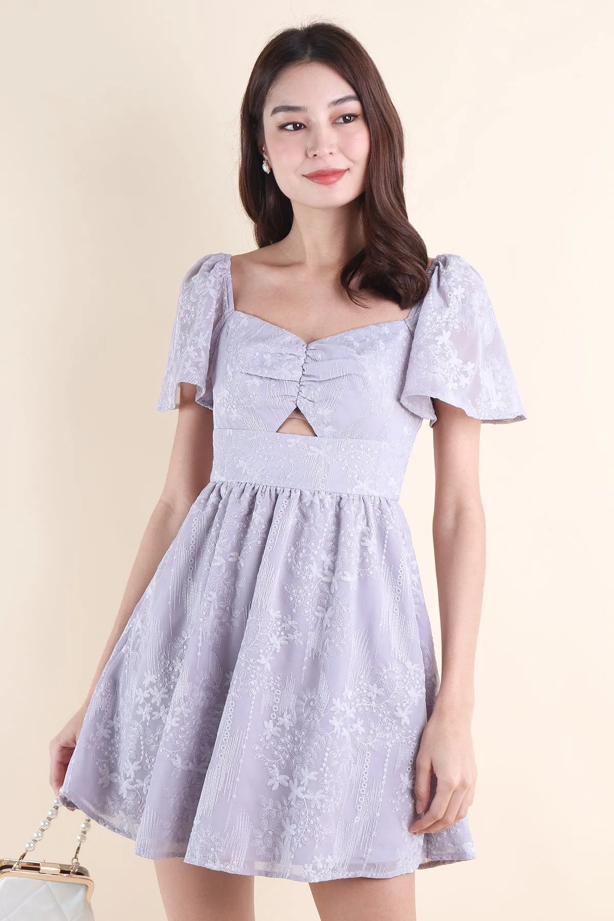 FIDELIA FLUTTERS CUT-OUT DRESS IN LILAC