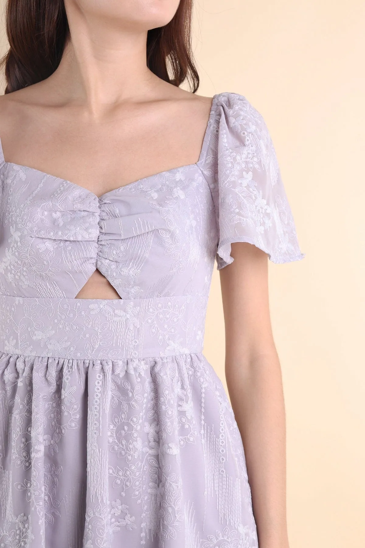 FIDELIA FLUTTERS CUT-OUT DRESS IN LILAC