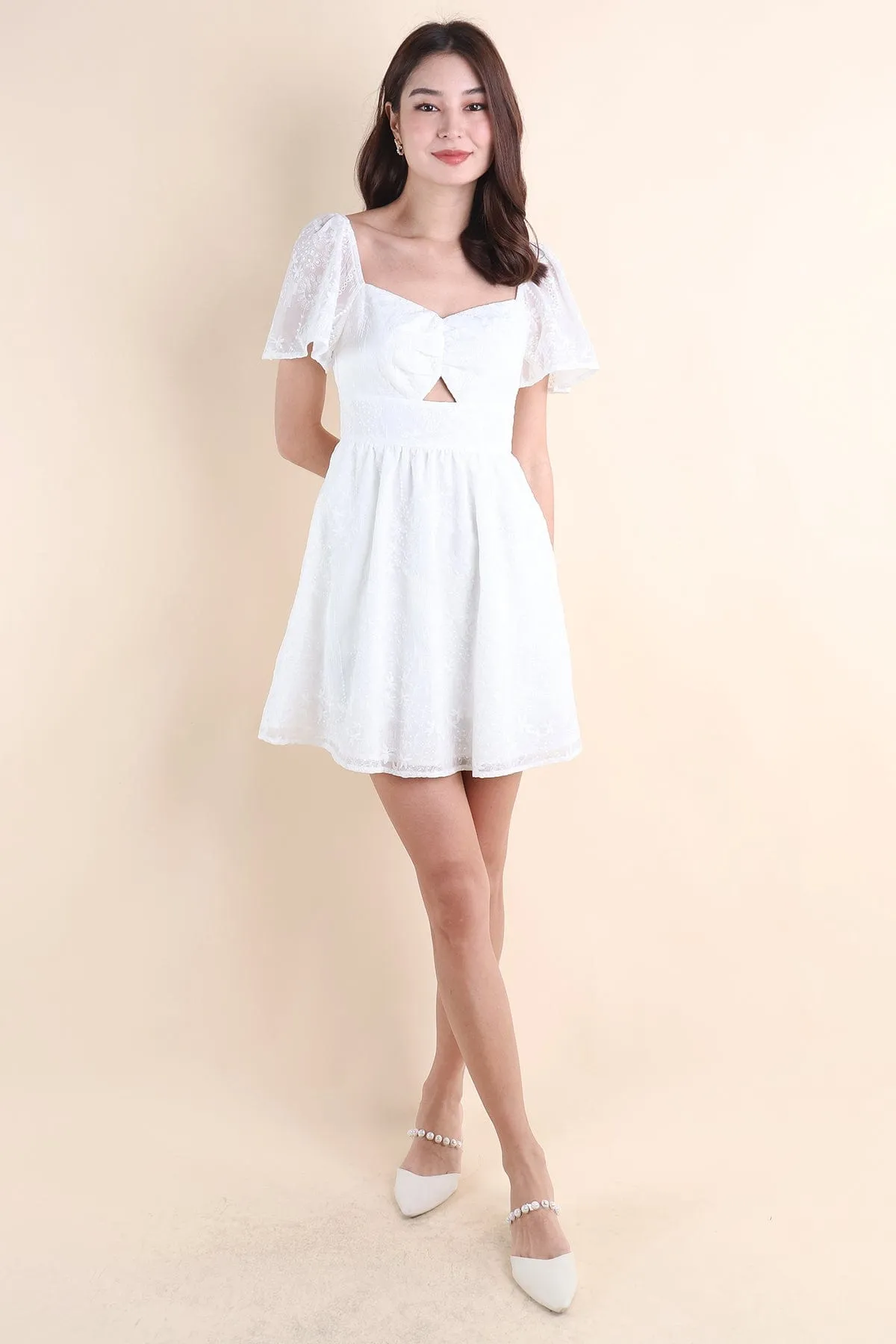 FIDELIA FLUTTERS CUT-OUT DRESS IN WHITE