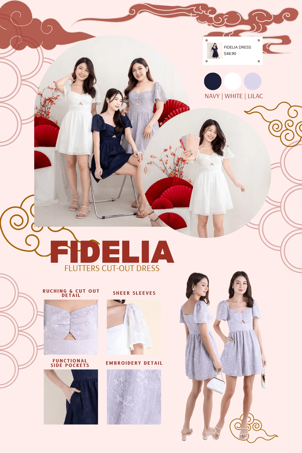 FIDELIA FLUTTERS CUT-OUT DRESS IN WHITE