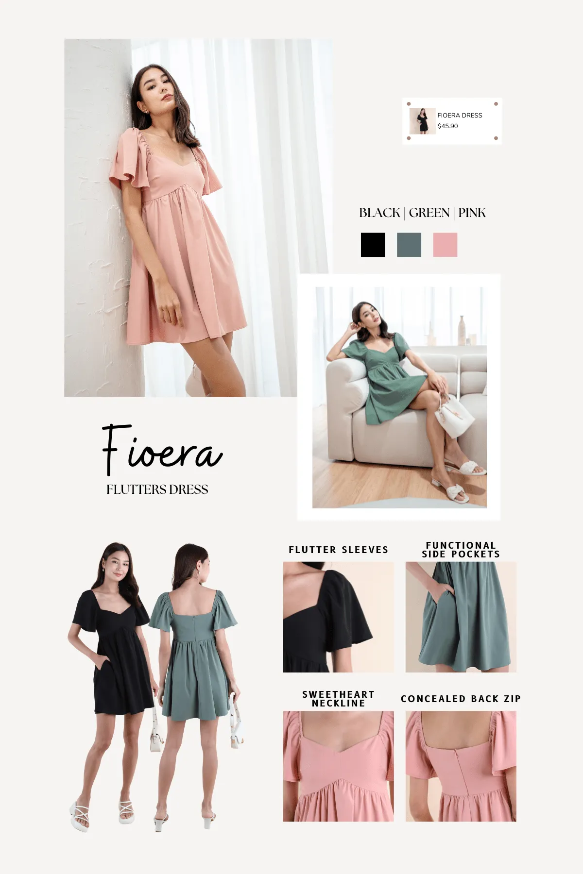 FIOERA FLUTTERS DRESS IN BLACK