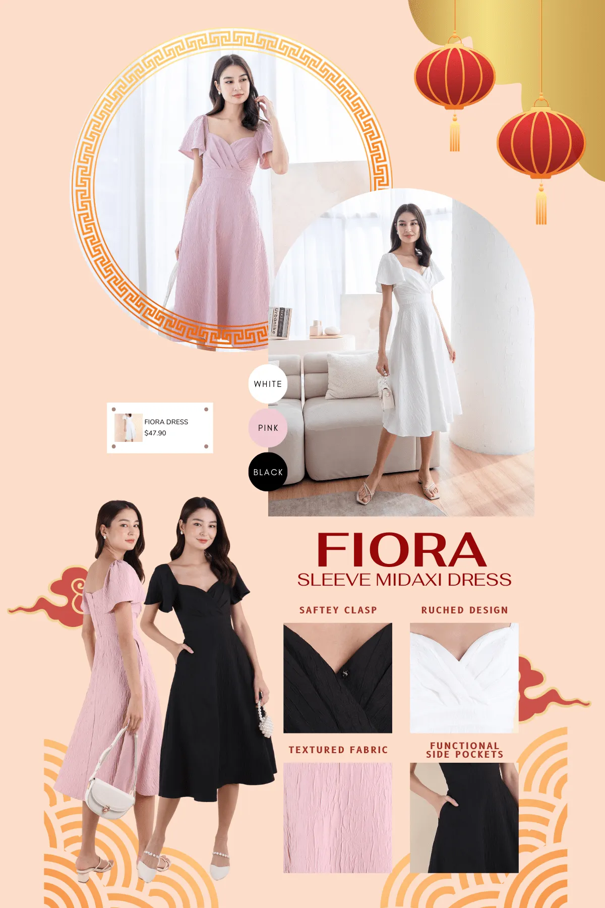 FIORA SLEEVE MIDAXI DRESS IN PINK