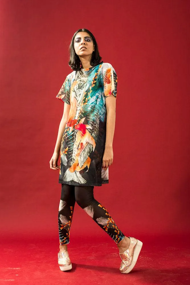 Fish Skeleton Print Long T-Shirt Dress