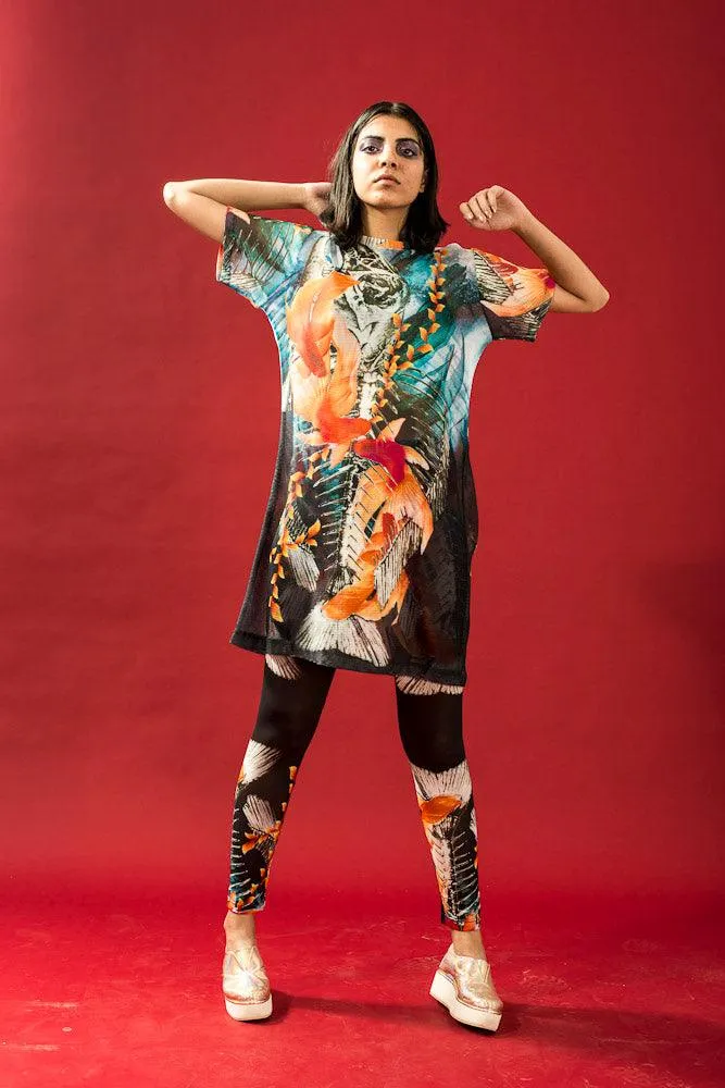 Fish Skeleton Print Long T-Shirt Dress