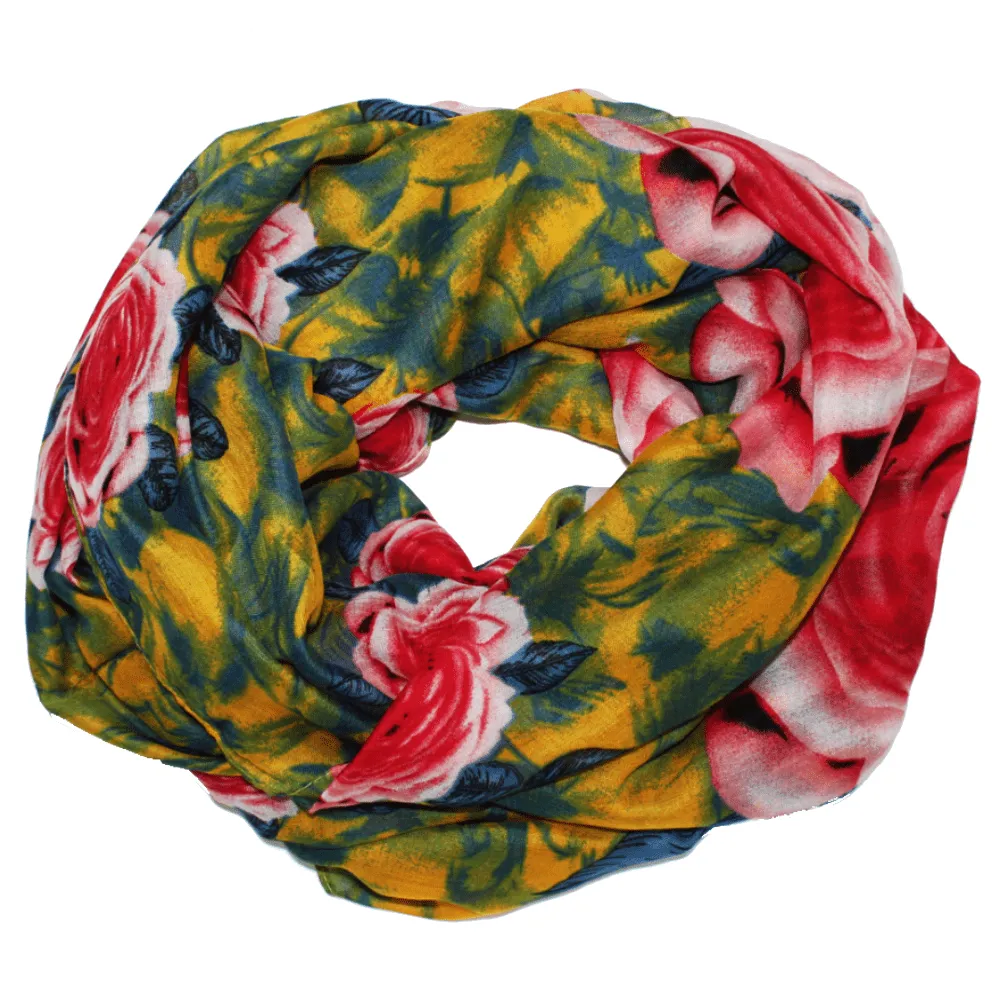 Floral Infinity Scarf - Yellow and Pink Combo