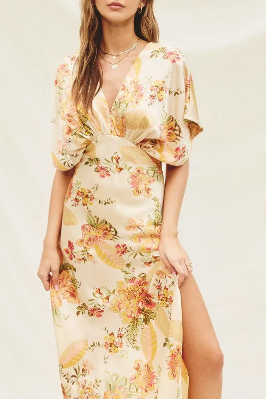 Floral Kimono Sleeve Maxi Dress