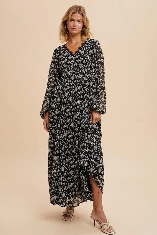 Floral Lace Maxi Dress - Black