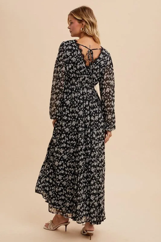 Floral Lace Maxi Dress - Black