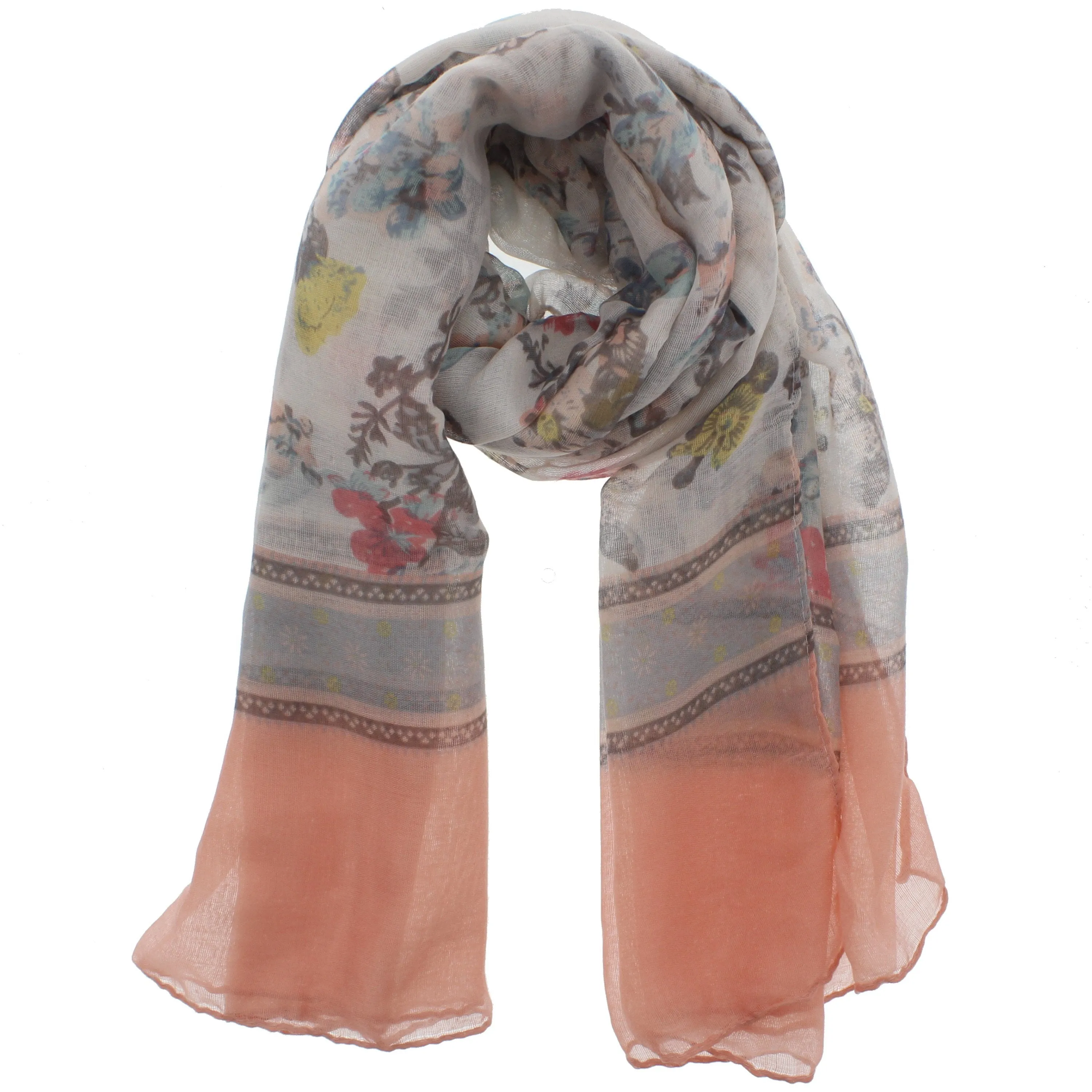 Floral Print Scarf with Border