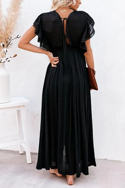 Flytonn-Black Friday Sale - Button Drawstring Waist Bat Maxi Cover Dress