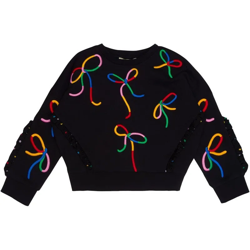 Girls Black Ribbon Print Sweatshirt