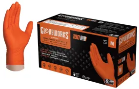 Gloveworks GWON44100 Heavy-Duty Disposable Gloves, M, Nitrile, Powder-Free, Orange, 9-1/2 in L :BX100: QUANTITY: 1