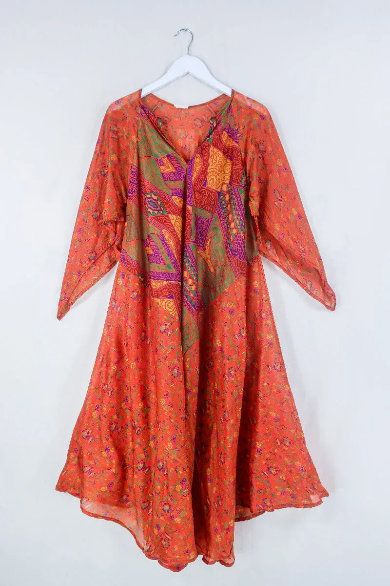 Goddess Dress - Mango and Clementine Parade - Indian Pure Silk Sari - Free Size