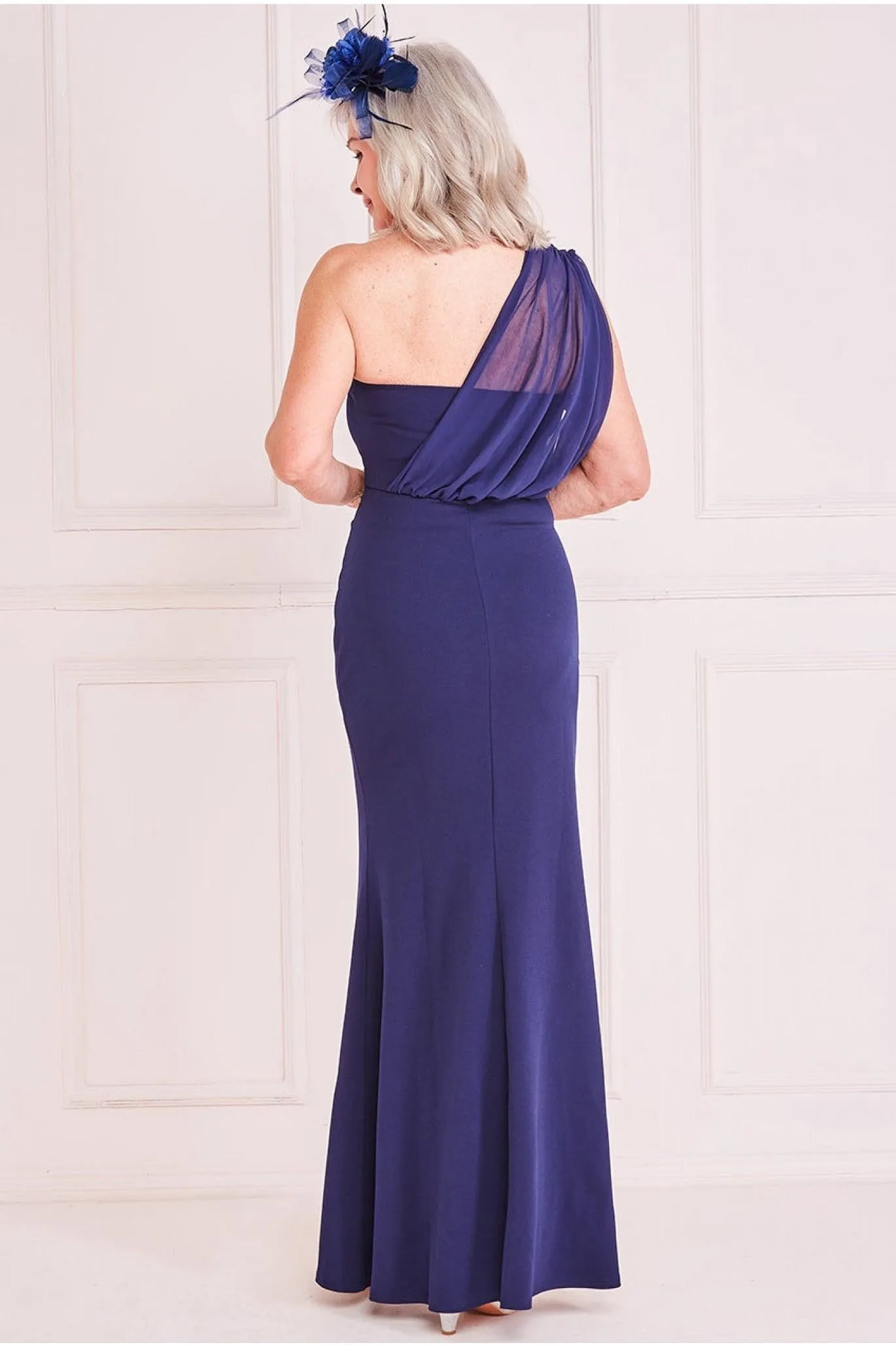 Goddiva Chiffon & Scuba One Shoulder Maxi - Navy