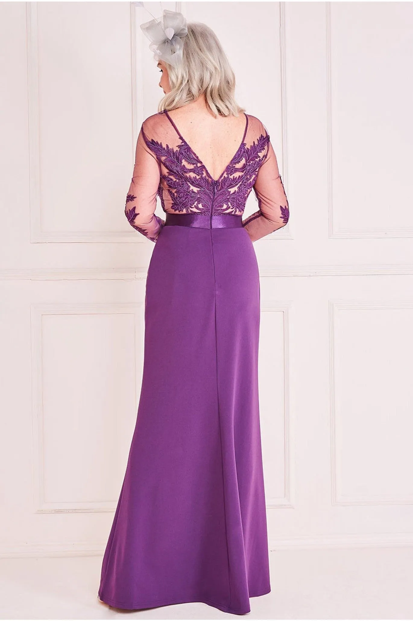 Goddiva Embroidered Bodice Scuba Maxi - Purple