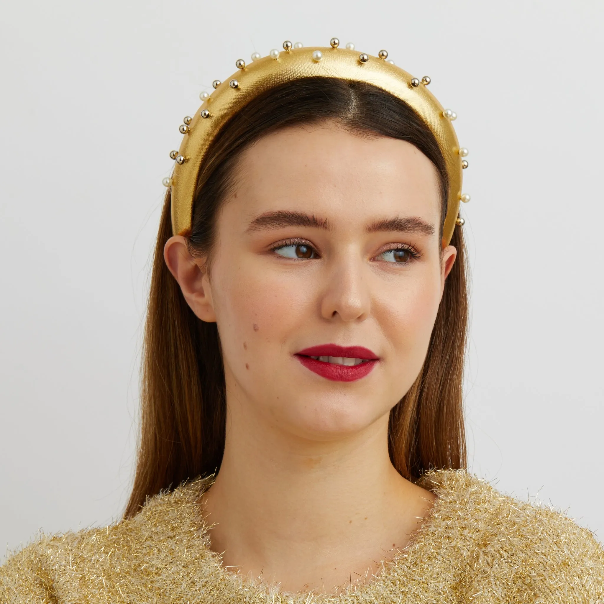 Gold Padded Headband with Pearls