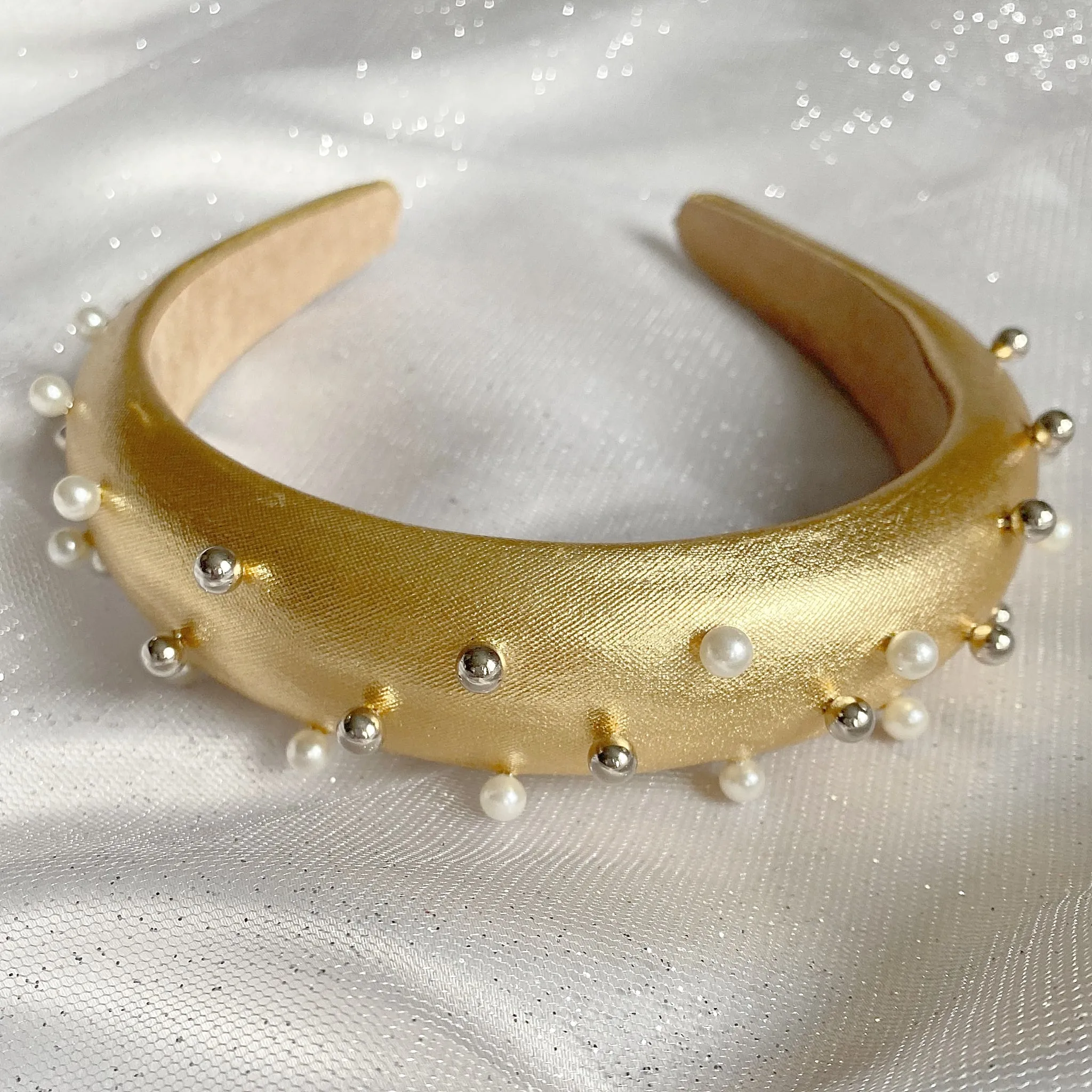 Gold Padded Headband with Pearls