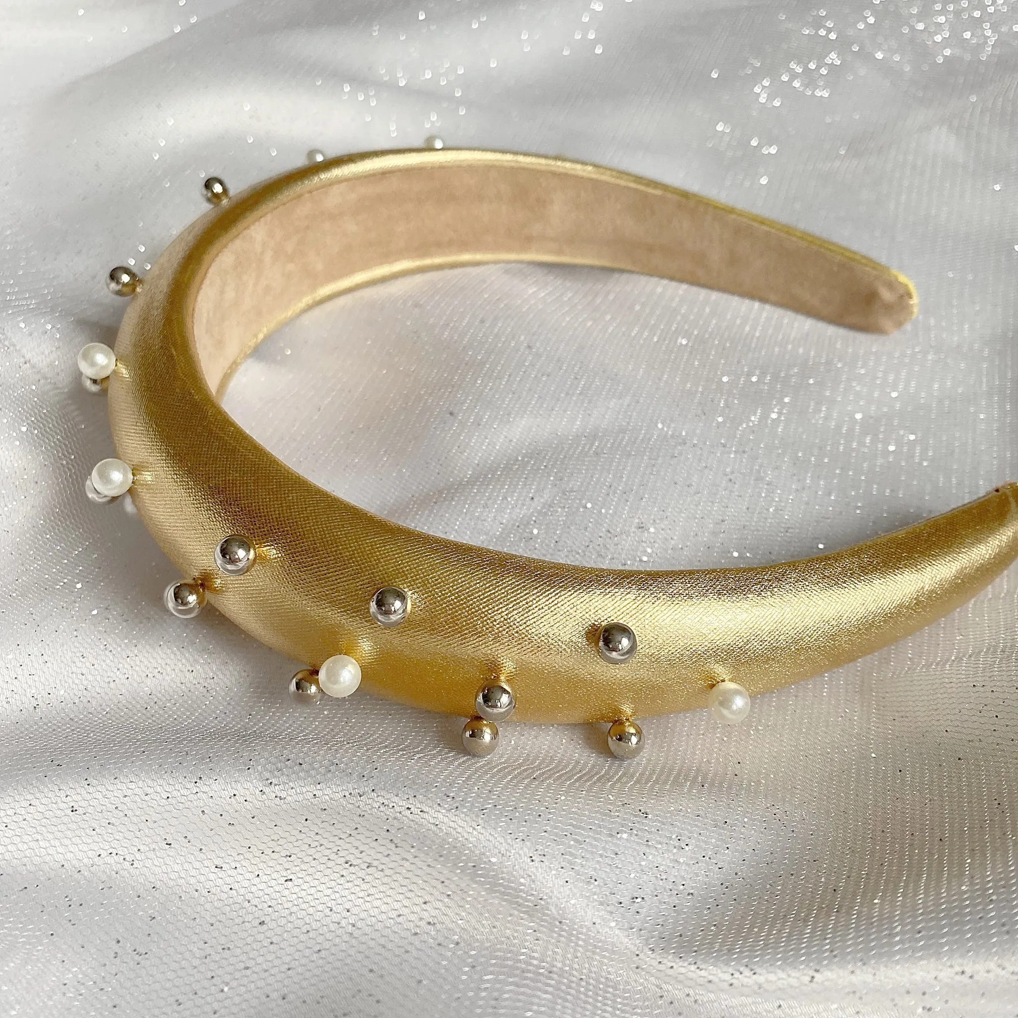 Gold Padded Headband with Pearls