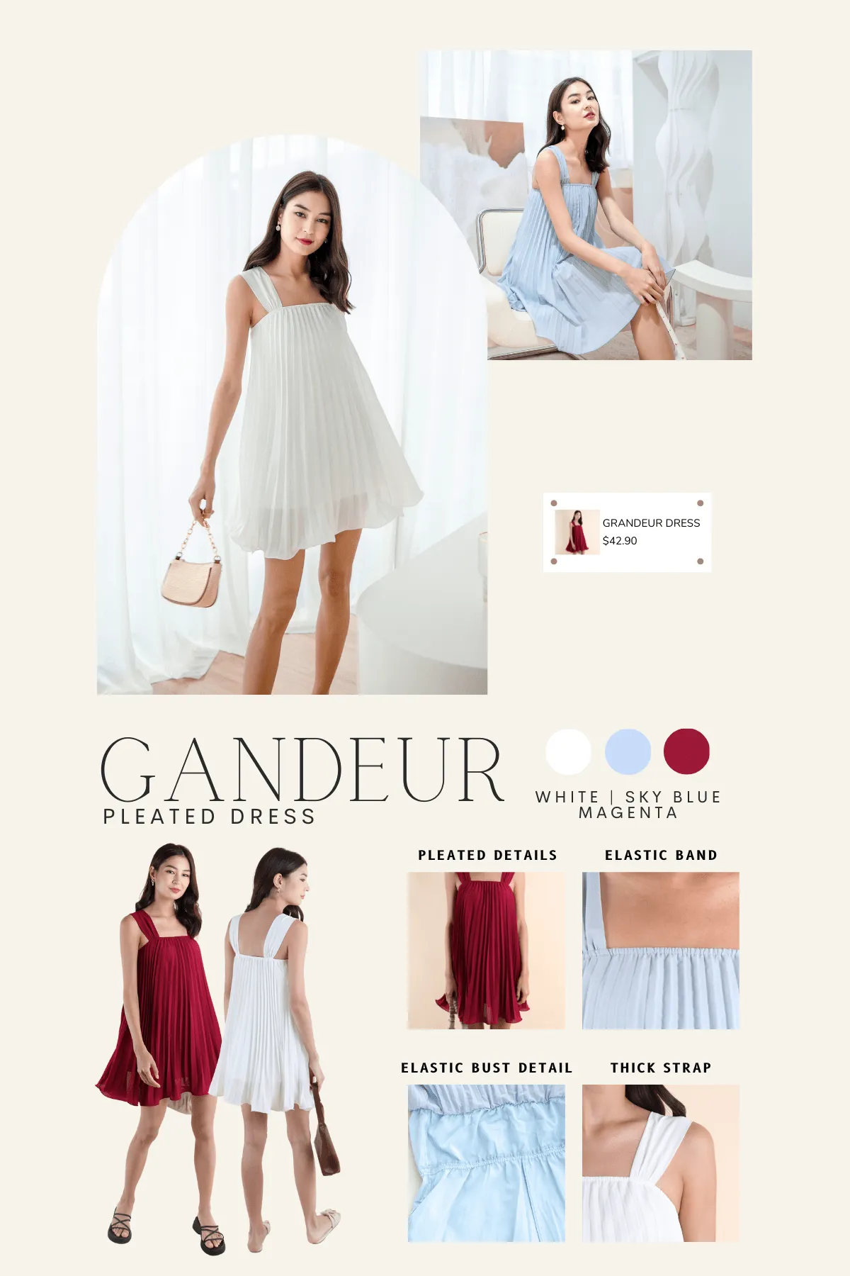 GRANDEUR PLEATED DRESS IN SKY BLUE