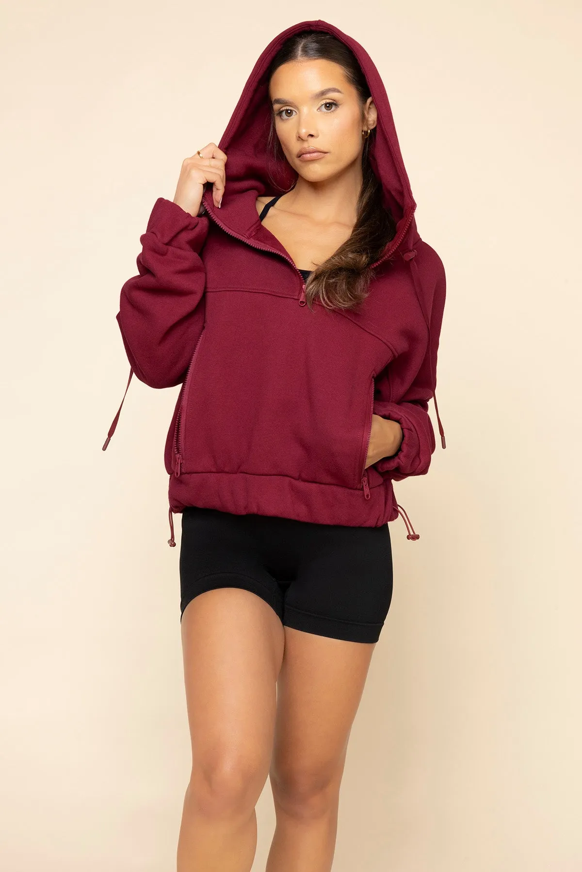 Half Zip Warm Up Hoodie - Crimson