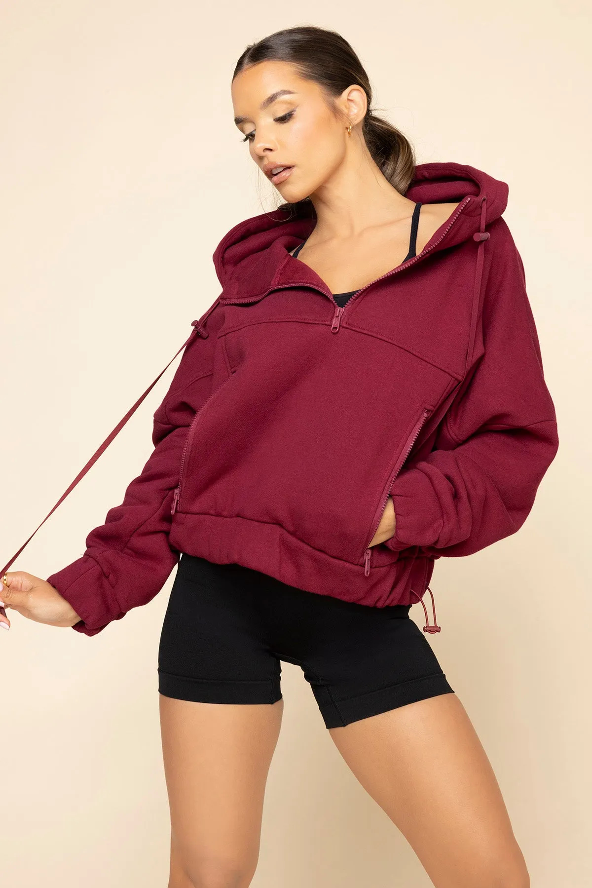 Half Zip Warm Up Hoodie - Crimson