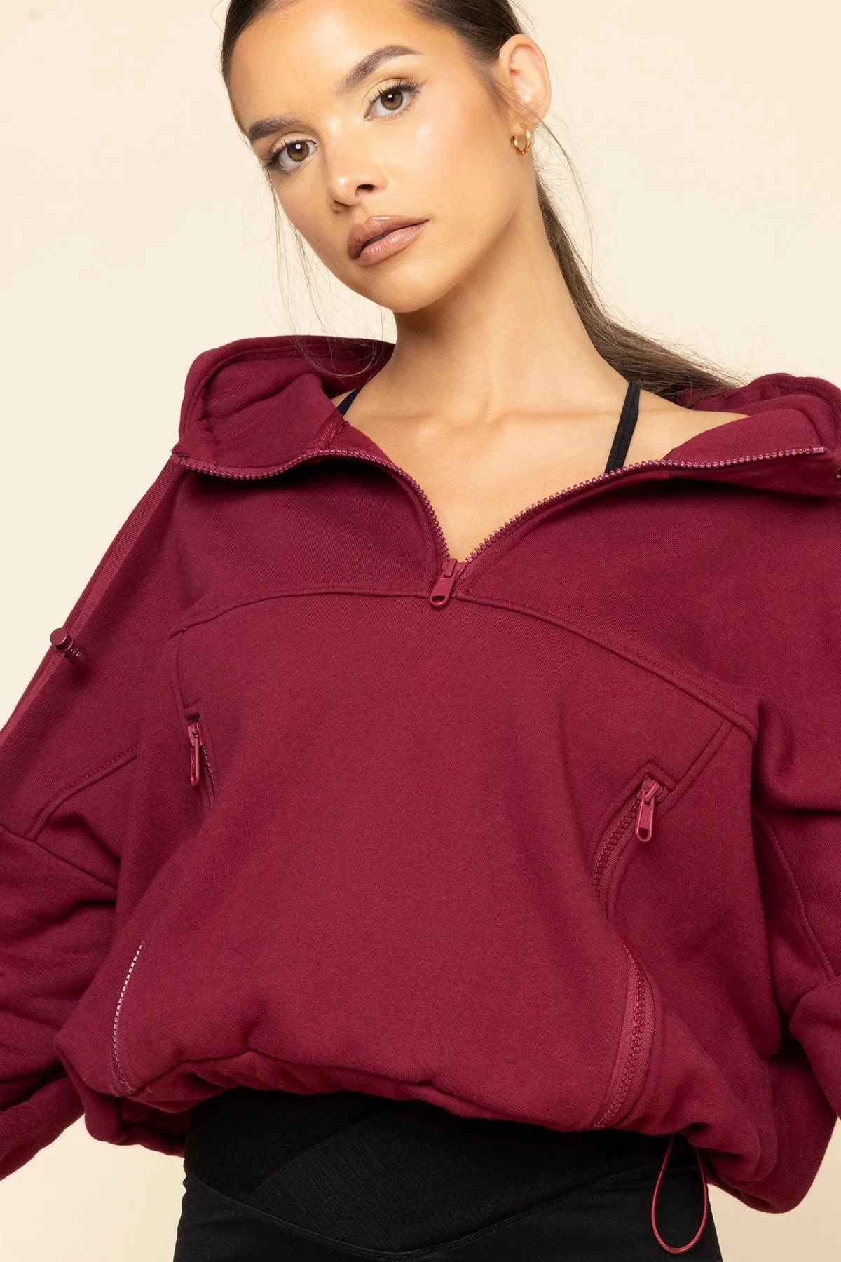 Half Zip Warm Up Hoodie - Crimson