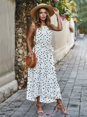 Halter High Waist Polka dots Sleeveless High Waist Swing Boho Dress