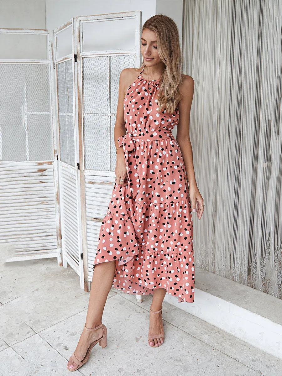 Halter High Waist Polka dots Sleeveless High Waist Swing Boho Dress