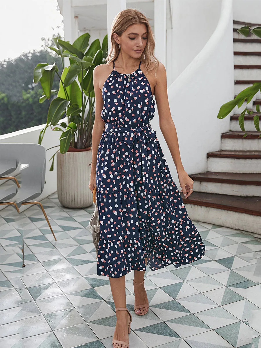 Halter High Waist Polka dots Sleeveless High Waist Swing Boho Dress