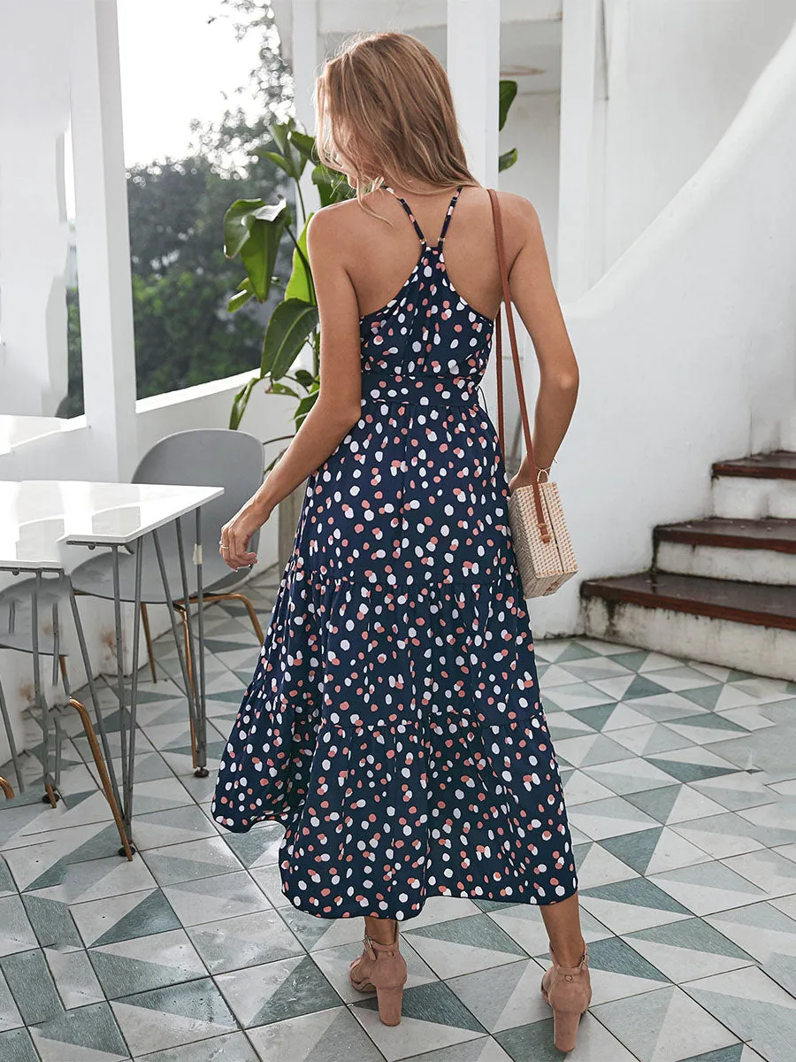 Halter High Waist Polka dots Sleeveless High Waist Swing Boho Dress