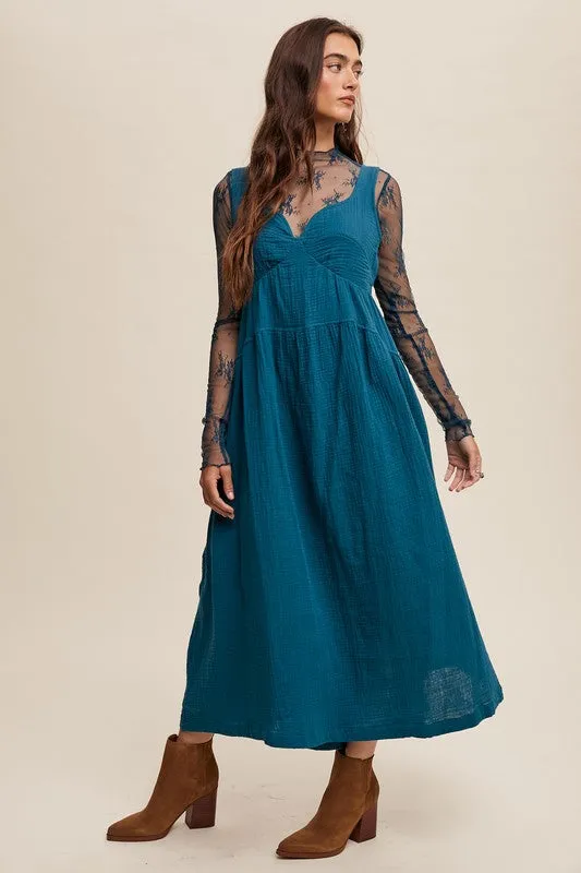 Halter Tie Back Maxi Dress - Teal