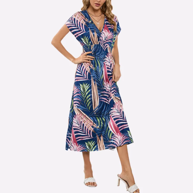 Hawaiian Print Dress | Open Back Maxi