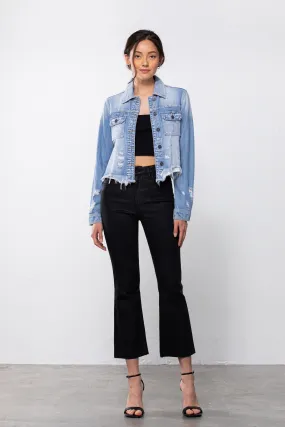 HIDDEN Fitted Light Wash Fringed Jean Jacket by HIDDEN JEANS