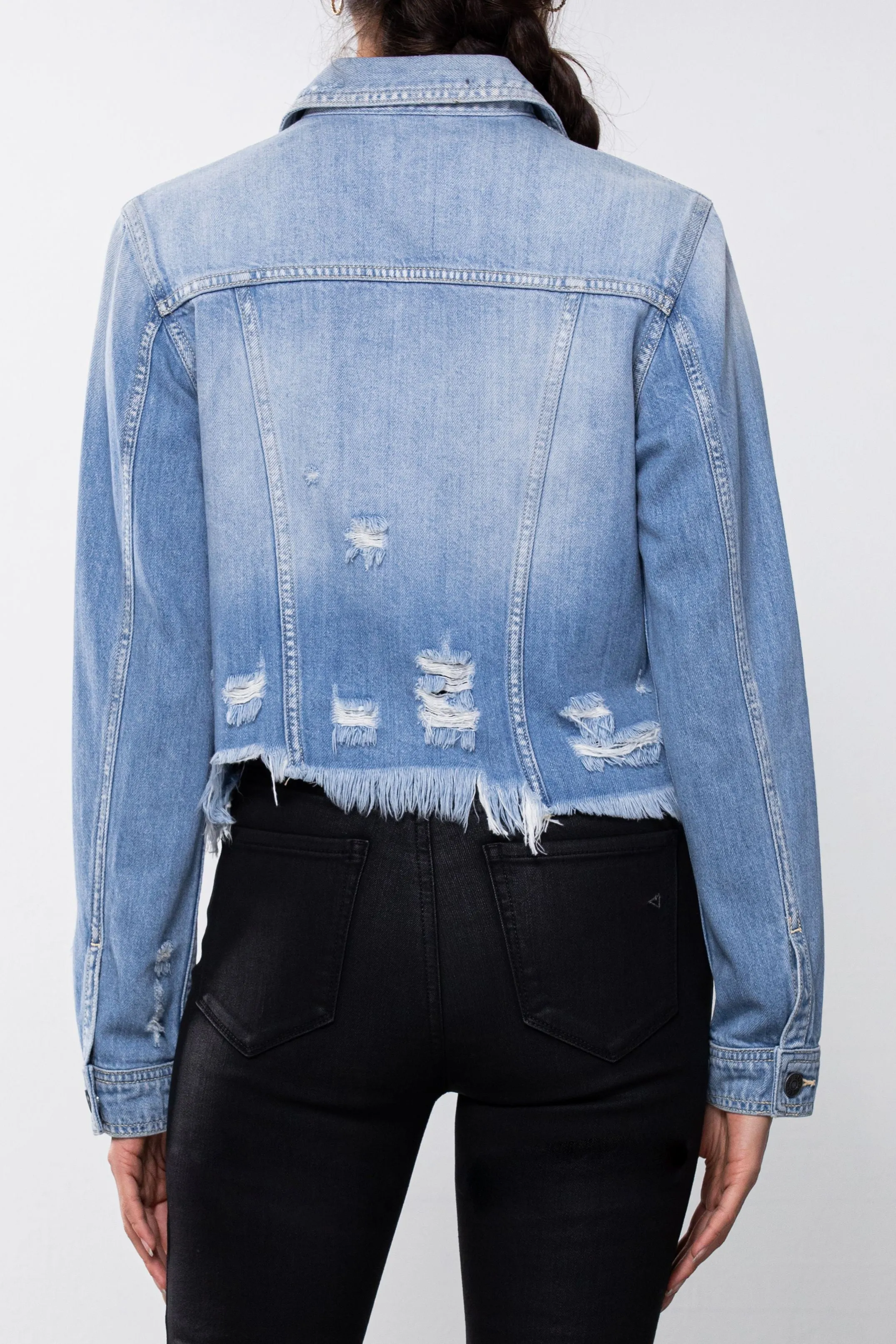 HIDDEN Fitted Light Wash Fringed Jean Jacket by HIDDEN JEANS