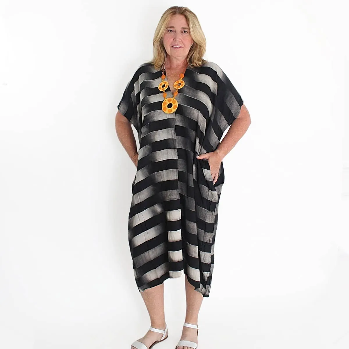 Horizontal Stripe V-Neck Maxi