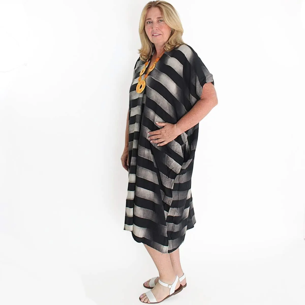 Horizontal Stripe V-Neck Maxi