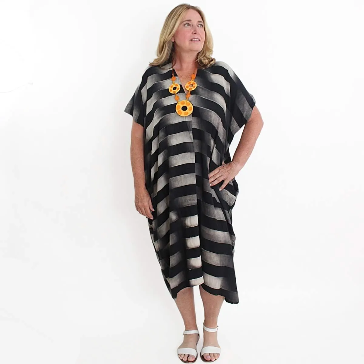 Horizontal Stripe V-Neck Maxi