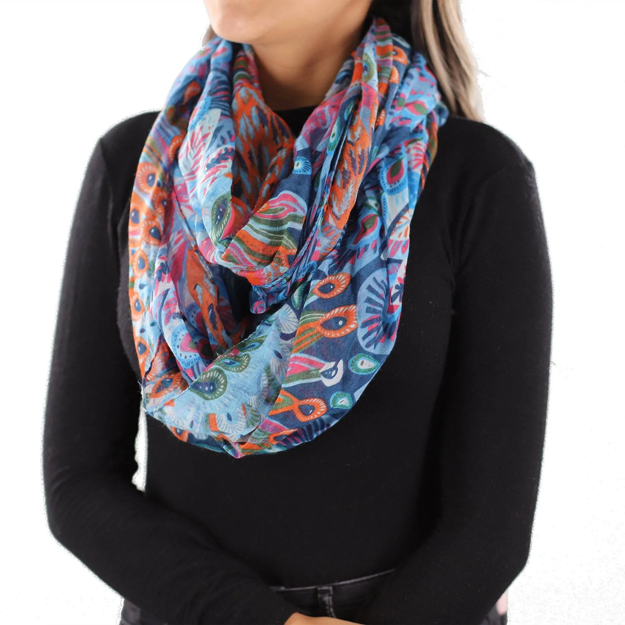 Infinity Peacock Print Scarf - Fuchsia Combo