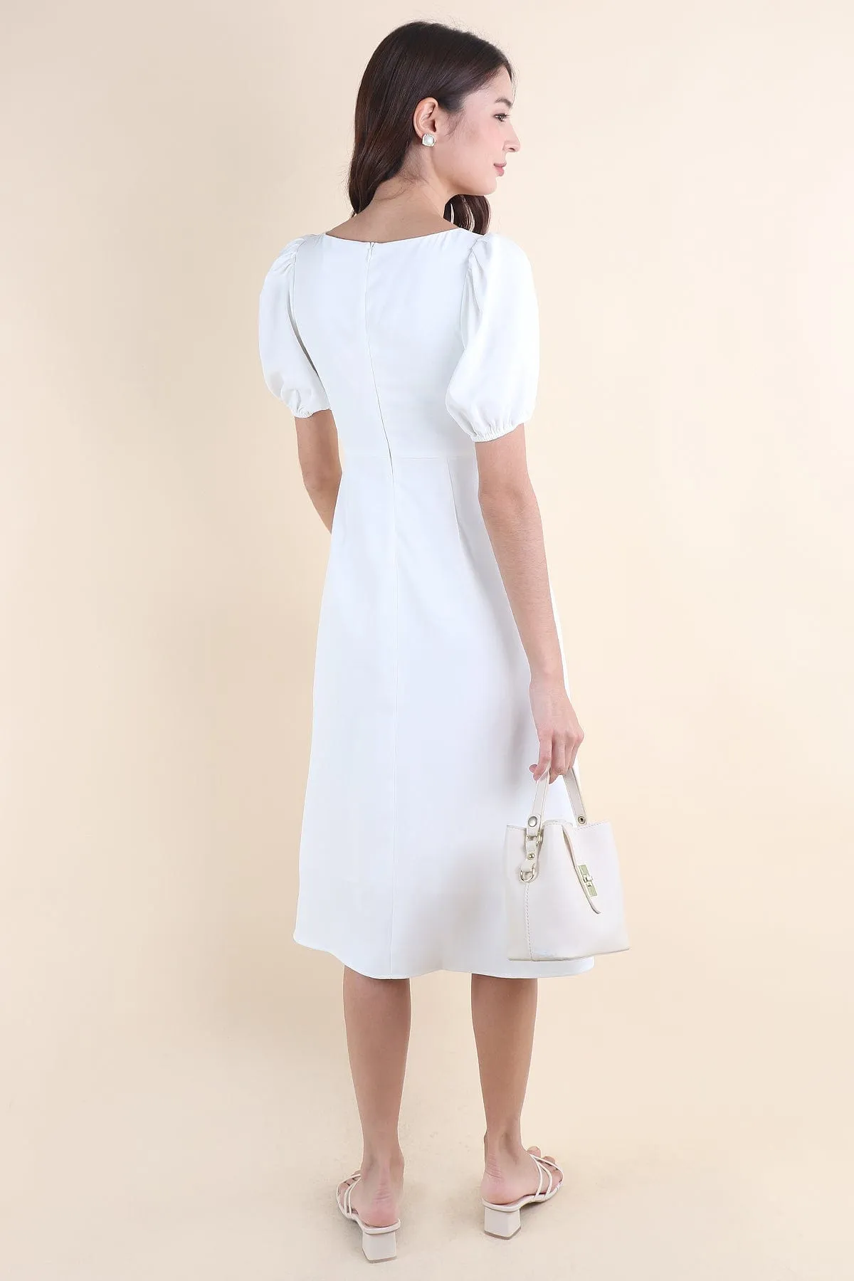 JANELYN SLEEVE MIDI DRESS IN WHITE