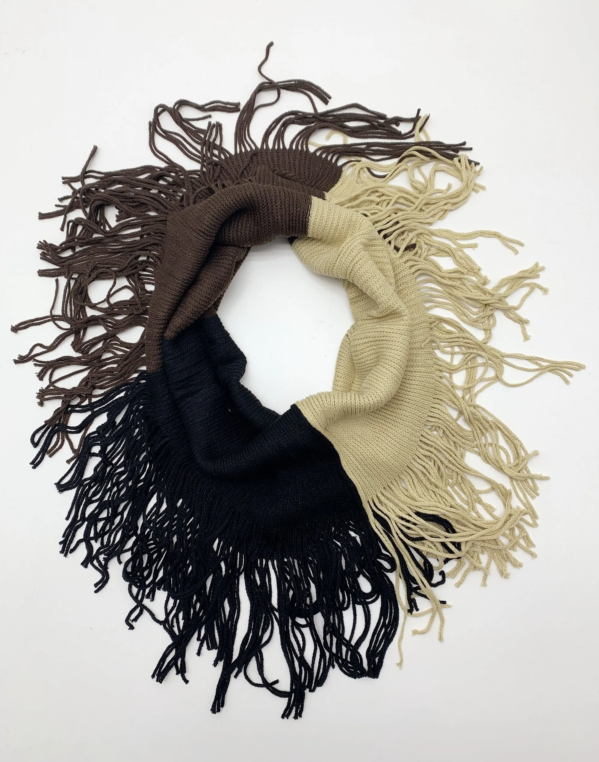 JC011810 Color Block Fringe Infinity Scarf