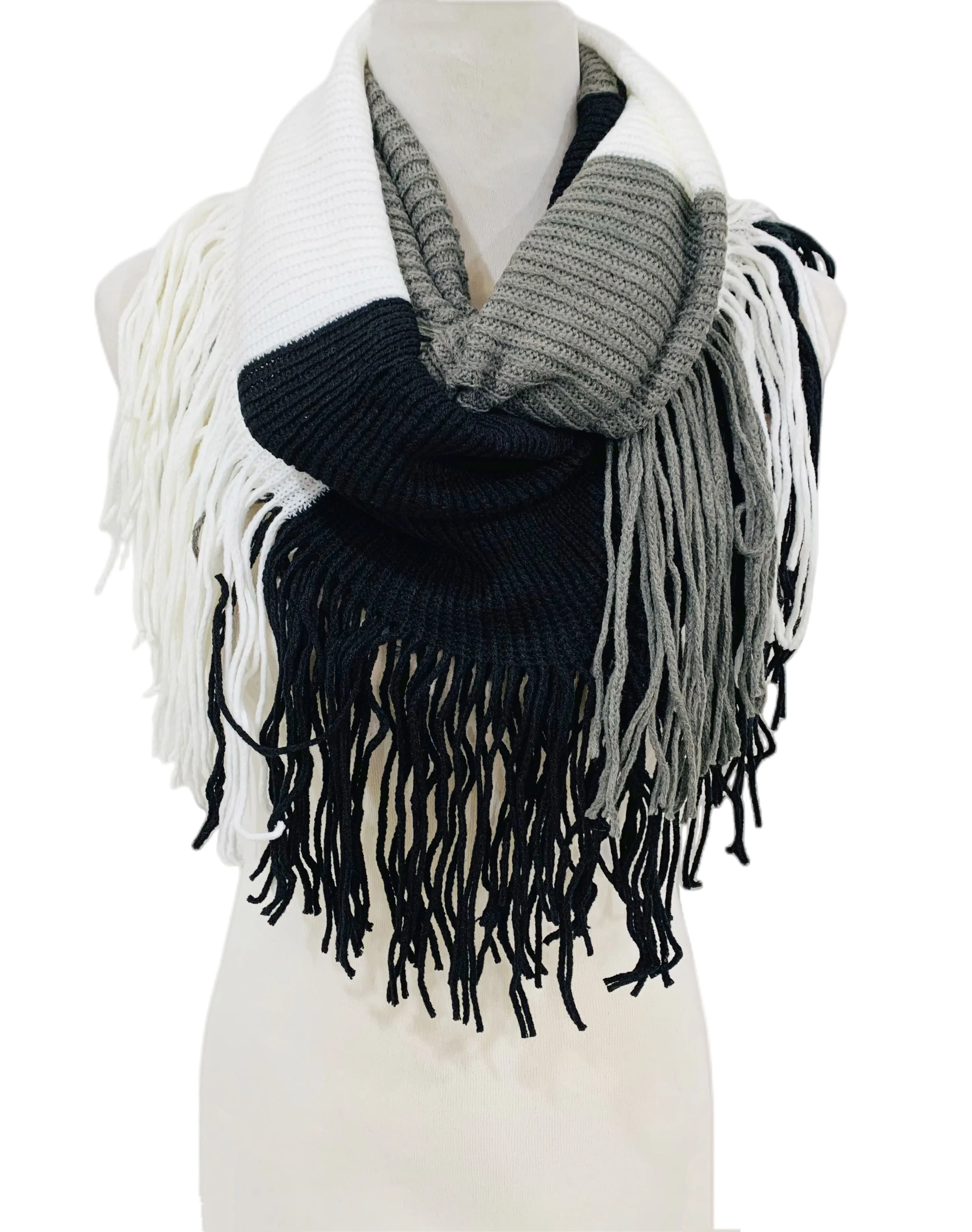 JC011810 Color Block Fringe Infinity Scarf