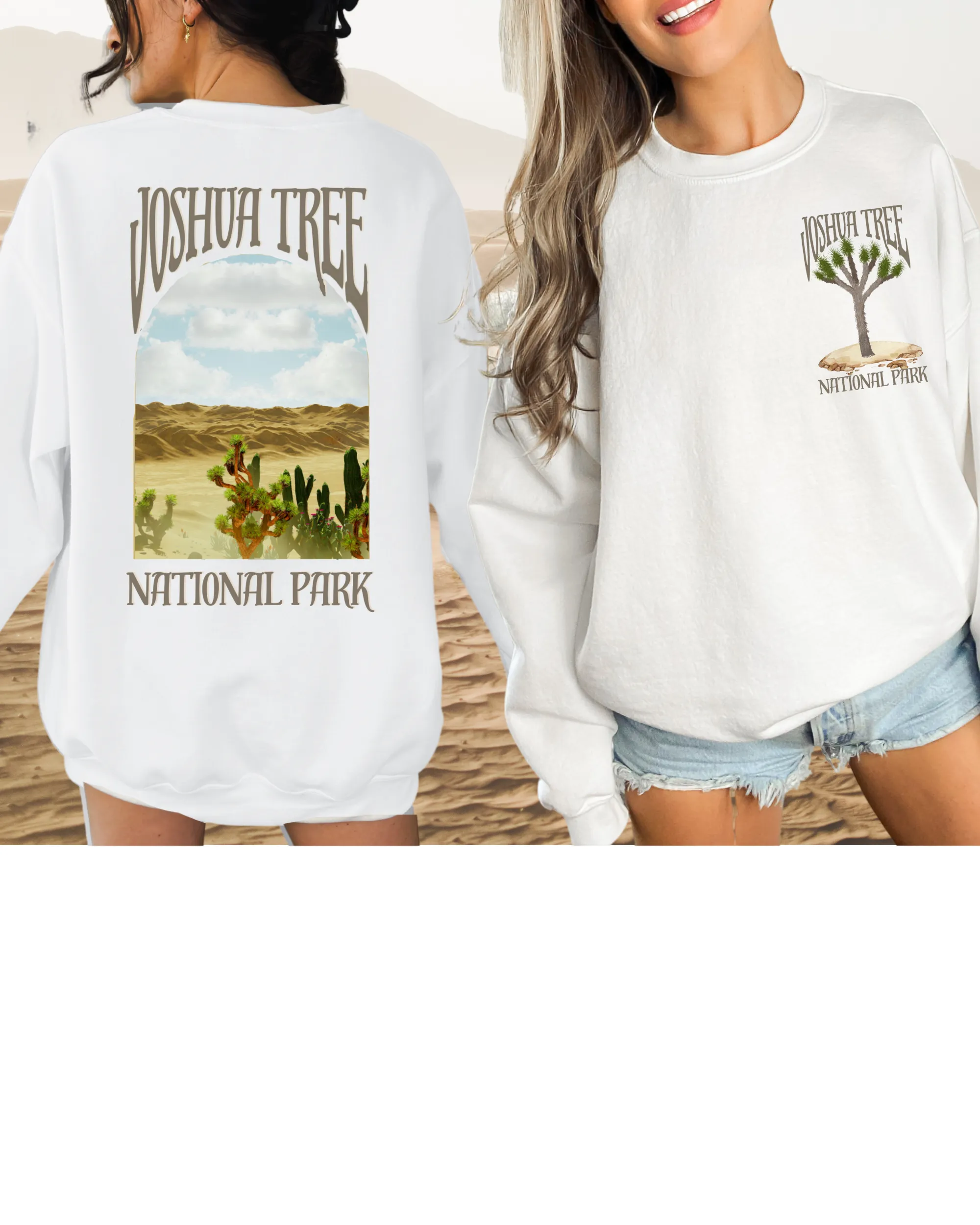 Joshua Tree National Park Unisex Heavy Blend™ Crewneck Sweatshirt Women's Cozy Hiking Camping Trendy Pullover Front Back Design