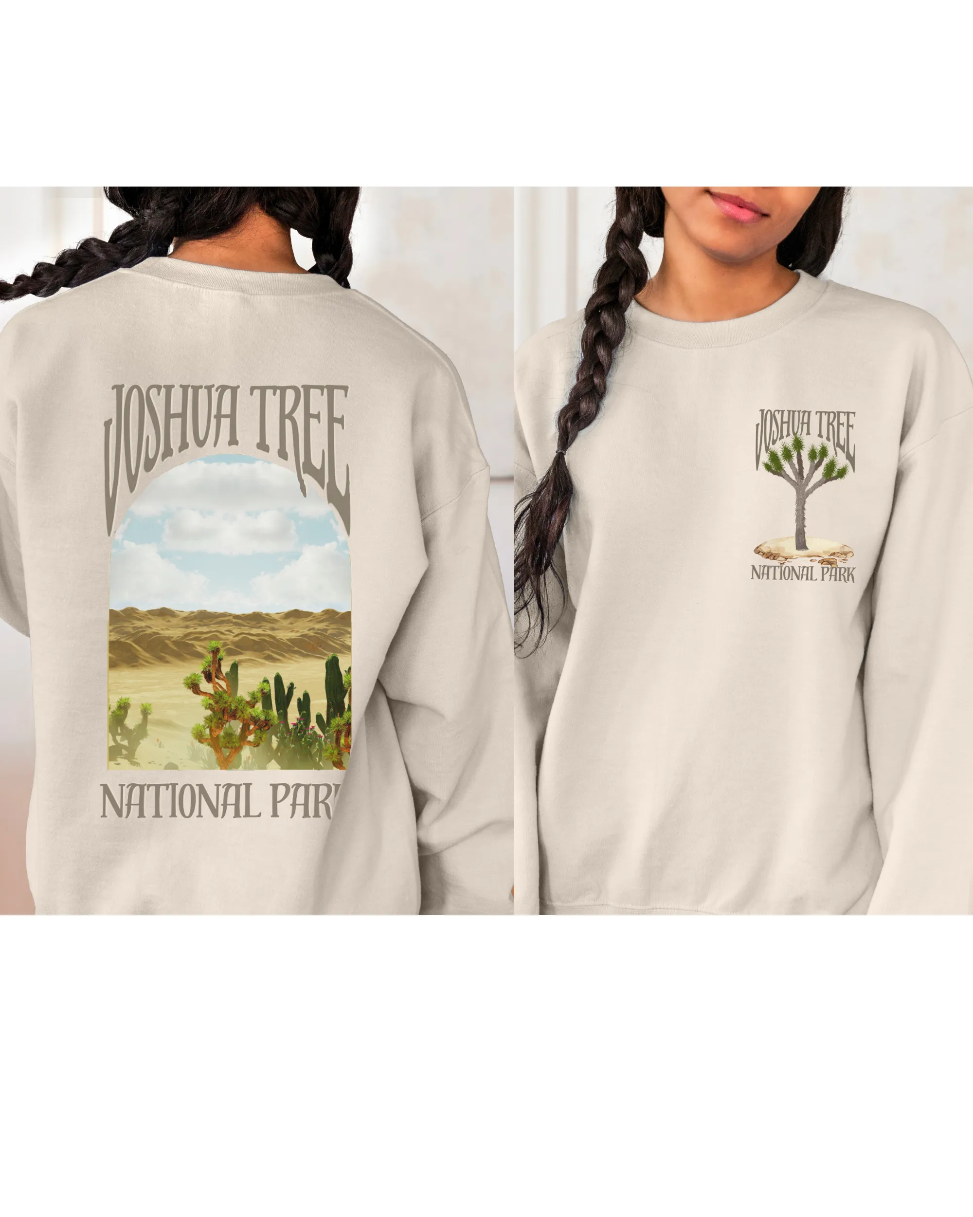 Joshua Tree National Park Unisex Heavy Blend™ Crewneck Sweatshirt Women's Cozy Hiking Camping Trendy Pullover Front Back Design