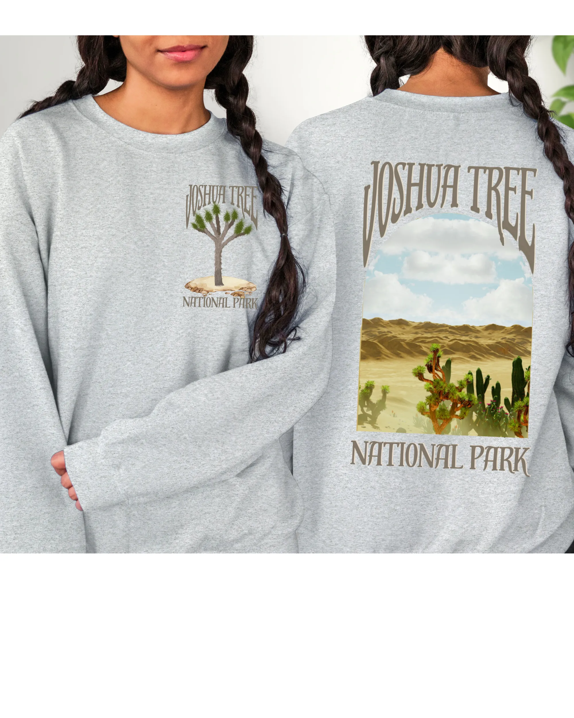 Joshua Tree National Park Unisex Heavy Blend™ Crewneck Sweatshirt Women's Cozy Hiking Camping Trendy Pullover Front Back Design