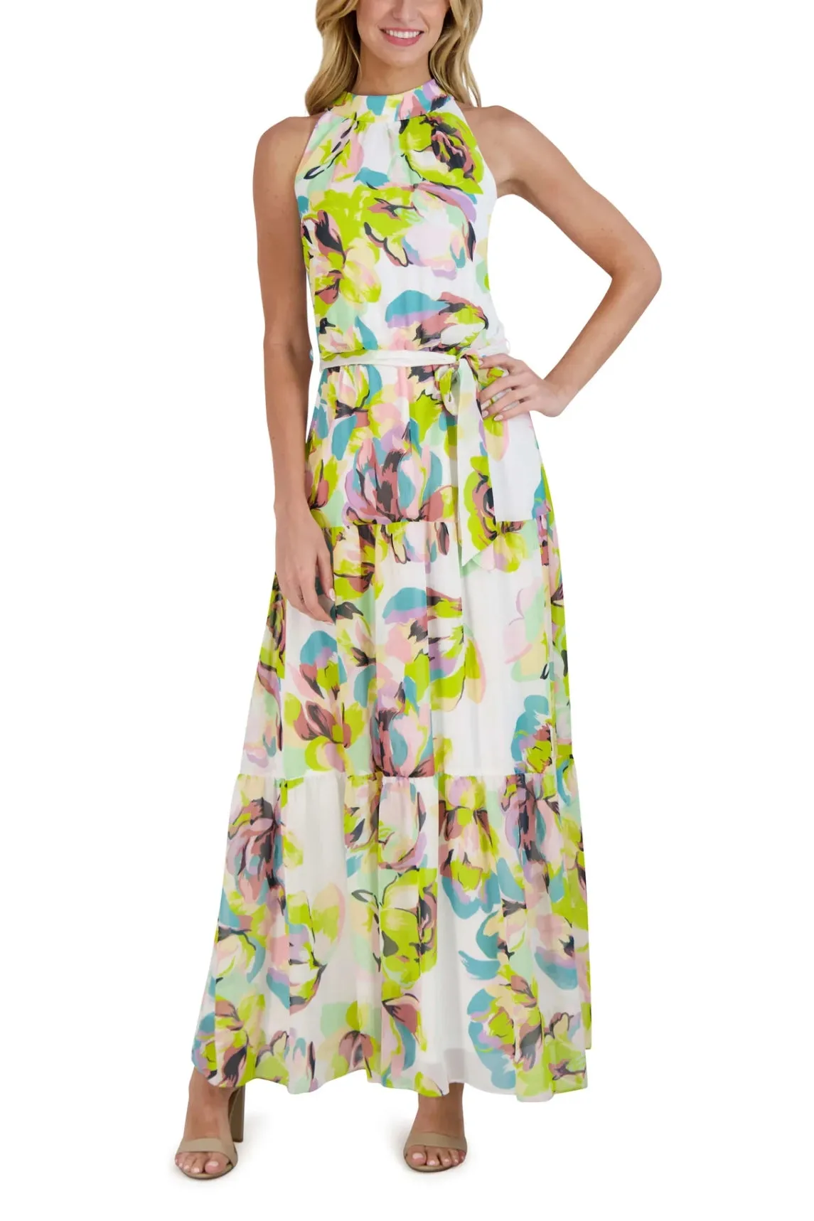 Julia Jordan Mock Neck 3 Tier Maxi Dress