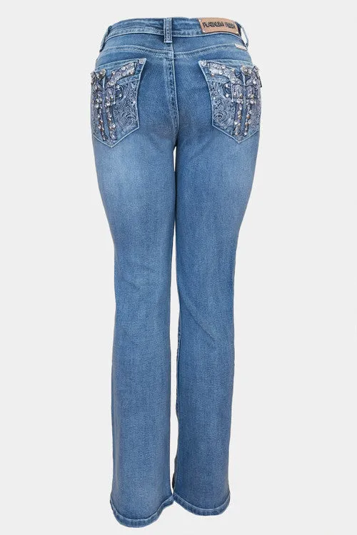 Ladies Rhinestone Jeans with Double Guns on rear Pocket 4043 BP