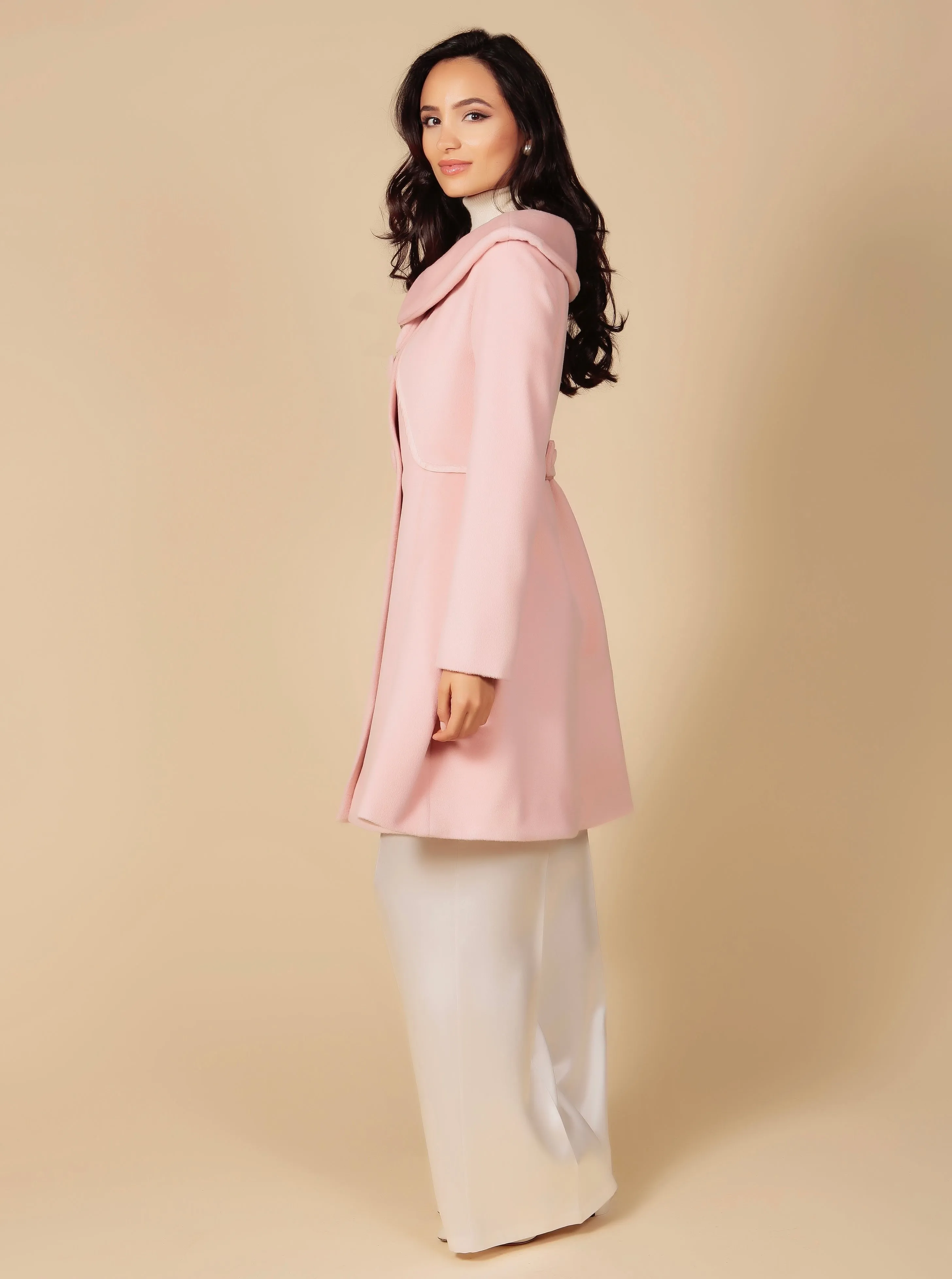 LAST PIECE 'Pillow Talk' Italian Cashmere and Wool Dress Coat in Rosa